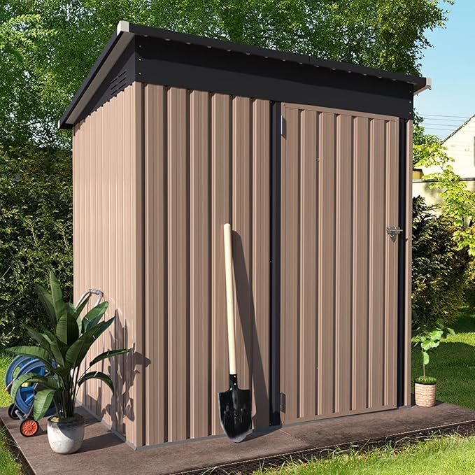AECOJOY 5' x 3' Outdoor Storage Shed, Small Metal Shed (16.6 Sq.Ft Land) with Design of Lockable Door, Utility and Tool Storage for Garden, Backyard, Patio, Outside use.