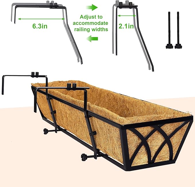 30 Inch Window Deck with Coco Liner, Fence Metal Hanging Flower Planter Window Basket Deck Railing Planter Boxes for Outdoor Garden Lawn，30" Window Boxes Horse Trough with Coconut Coir Liner, 4pcs