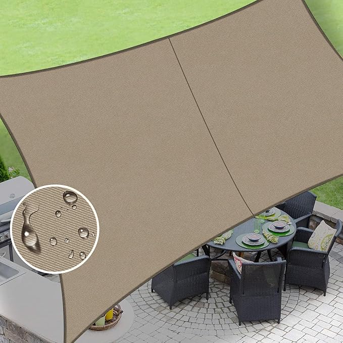 LOVE STORY Rectangle 6'x15' Waterproof Sun Shade Sail Canopy UV Block for Outdoor Patio Backyard Carport,Taupe(We Make Custom Size)