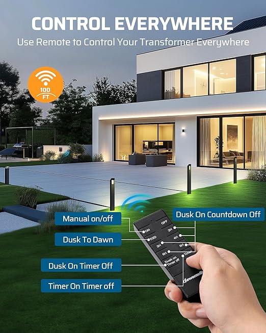 DEWENWILS 300W Low Voltage Landscape Transformer, 120V AC to 15V DC, Outdoor Landscape Lighting Transformer with Remote, Photocell Sensor & Timer, Weatherproof for Garden Spotlights Pathway Lights