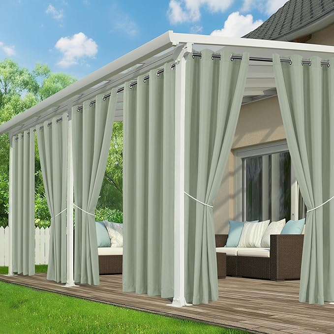 Patio Curtains Outdoor Waterproof - 6 Panels Privacy Weatherproof Outside Curtains with Grommets for Pergola, Gazebo, Porch, Cabana, Balcony, 54 x 95 Inch, Sage Green