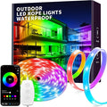 KSIPZE Outdoor LED Rope Lights,IP68 Waterproof Outside Led Lights with Smart App,Music Sync RGB Exterior Led Strip Lights for Roof，Balcony,Deck,Pool (40ft)