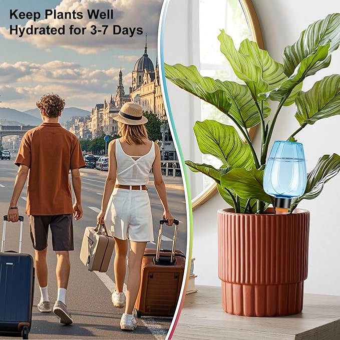 4 Pcs Plant Watering Globes Self Watering Planter Insert Plants Top Fill Water Device Plastic Water Bulbs Slow Release Terracotta for Plants, Multicolor
