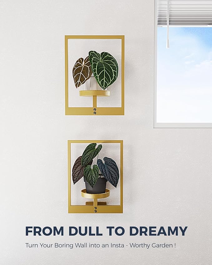 Bamworld Gold Plant Stand Indoor, Plant Hanger Wall Planters for Indoor Plants Window Plant Shelves Plant Holder Wall Decor, Room Decor (Patent Design)