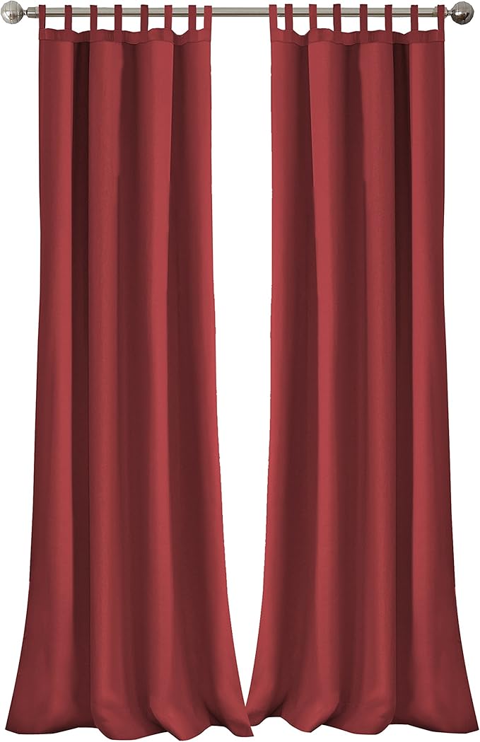 Elrene Home Fashions Matine Weatherproof Tab-Top Indoor/Outdoor Solid Color Curtain Panel for Porch, Pergola, Patio, Deck, 52”W x 95”L, Red