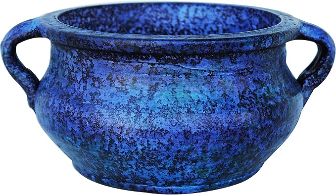 Goodman and Wife Egyptian Era Designed Earthen Ware Terra-Cotta Vessel/Planter with Looped Handles. Large Purple