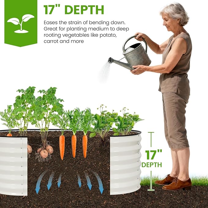 Galvanized Raised Garden Bed Outdoor |17'' Tall Planter Box Outdoor for Deep Root Plants | 2Pcs Raised Bed Kit for Gardening with Rubber Strip for Vegetables Flowers Fruits (White, 4x2x1.4FT)