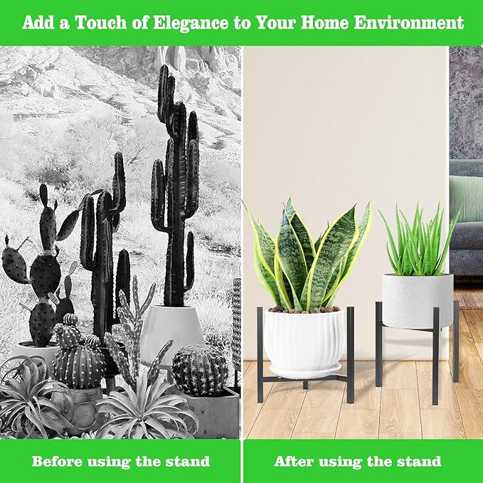 Airpark Plant Stand Indoor Adjustable, Metal Modern Plant Stands, Heavy Duty Stable Plant Pot Flower Holder Indoor Outdoor Corner, Fit 8 9 10 11 12 inch Pots, Black (Pot & Plant Not Included)