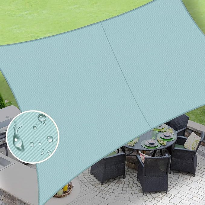 LOVE STORY Waterproof 10' x 10' Rectangle Sky Blue Sun Shade Sail Cannoy UV Resistant for Outdoor Patio Garden Backyard (We Make Custom Size)
