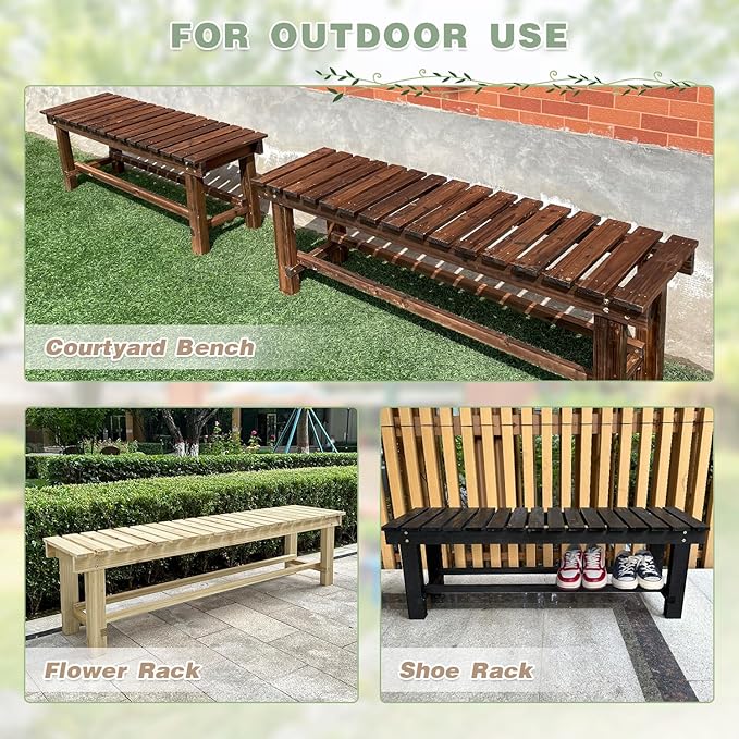 Outdoor Garden Bench, 3-Person Wood Patio Bench Weatherproof Outdoor Backless Bench, Anti-Corrosion and Anti-Rust Garden Benches for Garden Lawn Porch Park Backyard (Natural,47.25''/120cm)