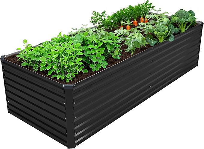 8x2x2FT Galvanized Raised Garden Bed Kit,Vegetable Plant Boxes-Rectangle Metal Flower Box,Large Planter Raised Beds Outdoor Garden for Planting,Fruit,Herb-Black