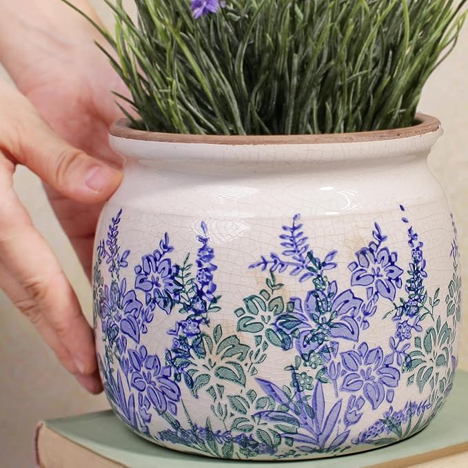 Pots for Plants, Ceramic Planters for Indoor/Outdoor Plants, 6.29'' Plant Pots Indoor with Drainage, Vase & Planters, Vintage Rustic Pots for Indoor Plant, House & Home Decor, Vintage Blue