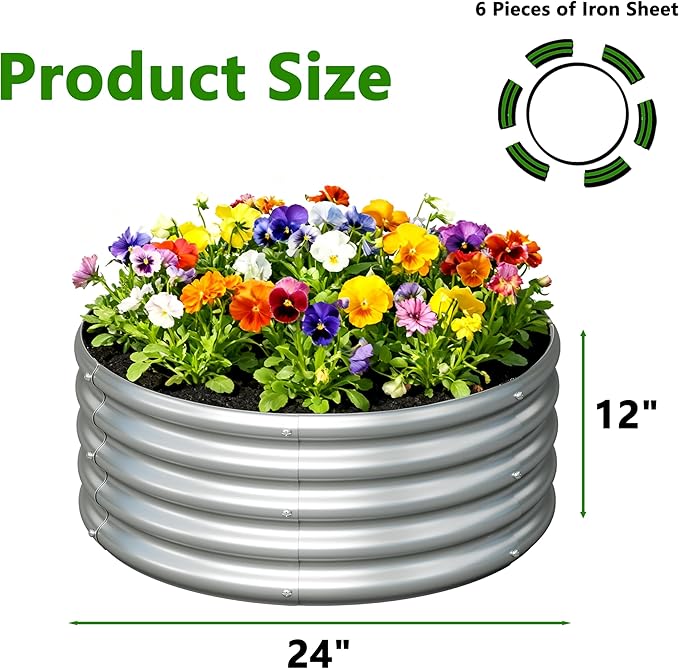 3PCS 2x2x1FT Galvanized Raised Garden Bed Kit,Vegetable Boxes-Round Metal Flower Box,Large Planter Raised Beds Outdoor Garden for Planting,Fruit,Herb-Silver