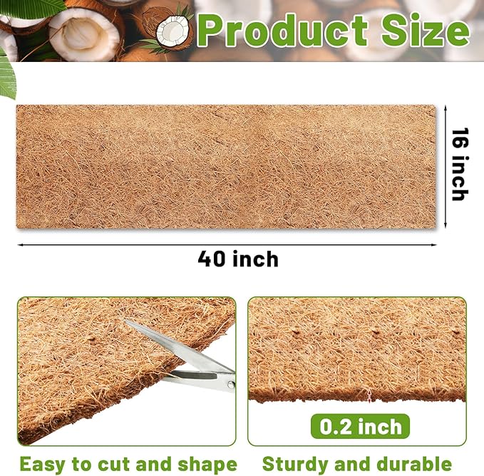 Remiawy Coco Liner Fiber Roll, 16 x 40 Inch Natural Coconut Coir Liner Sheet Coco Mat for Planter Flower Basket, Garden Decoration, Reptile Carpet, Animal Pet Pad, Window Box, DIY Moss Pole, Tortoise