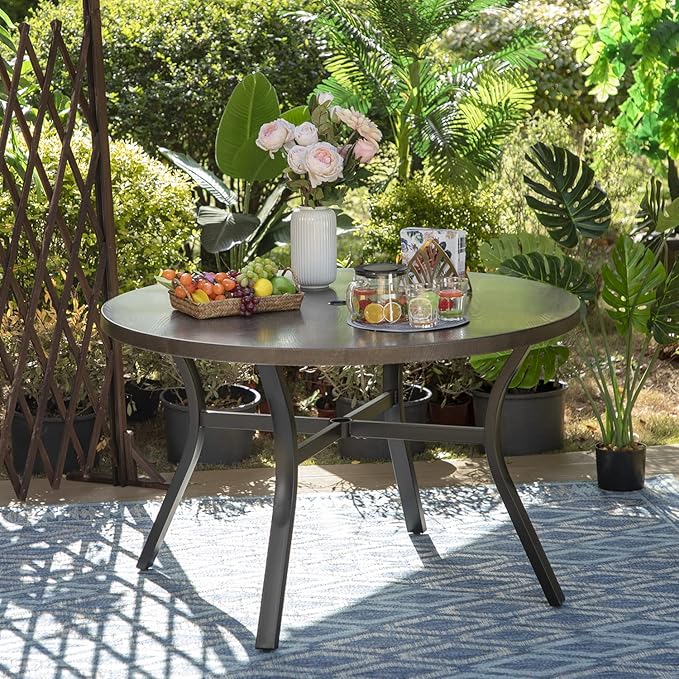 Sophia & William Patio Dining Set 5 Pieces, 4 x Patio Dining Chairs Textilene with 1 Round Patio Dining Metal Table 44" with Umbrella Hole Outdoor Furniture Set for Lawn Garden