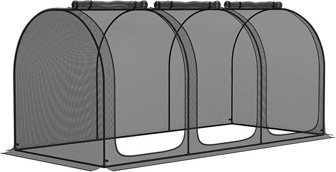 Outsunny 9' x 4' Crop Cage, Plant Protection Tent with Three Zippered Doors, Storage Bag and 4 Ground Stakes, for Garden, Yard, Lawn, Black