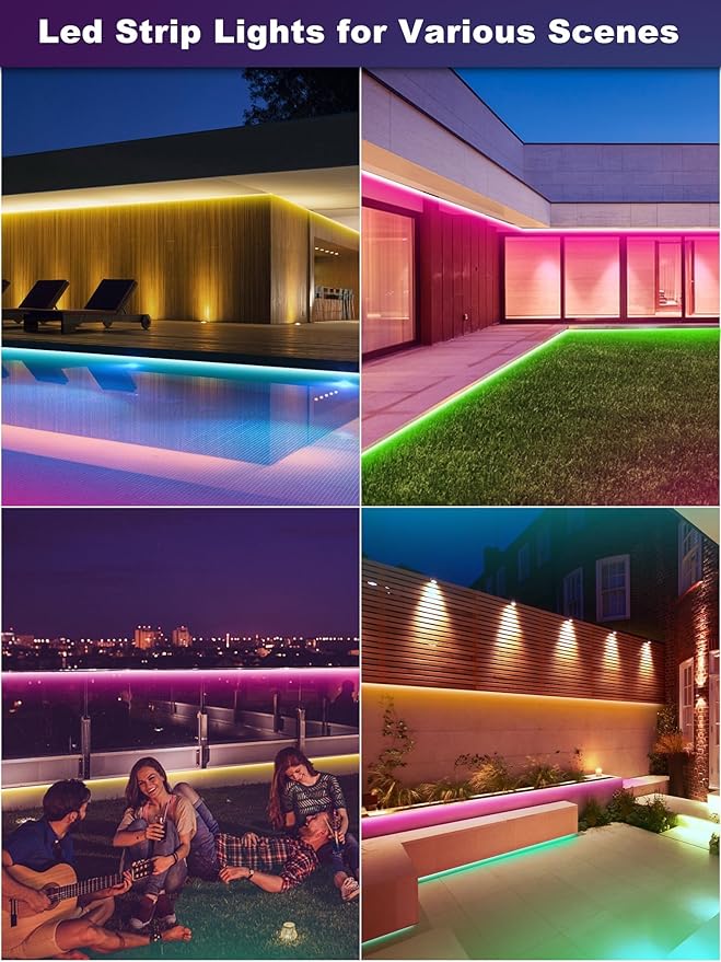 Outdoor Led Strip Lights Waterproof 50ft (1 Roll), Ip65 Outside Led Light Strip Waterproof with Remote and App Control, Exterior Led Rope Lights Music Syne RGB Strip Lights for Bedroom Decor