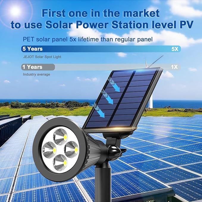 Solar Lights Outdoor Waterproof IP65,6500K Super Bright LED,2 Lighting Modes, Solar Powered Yard Garden Solar Spot Lights for Flag Landscape Auto On/Off-2 Pack