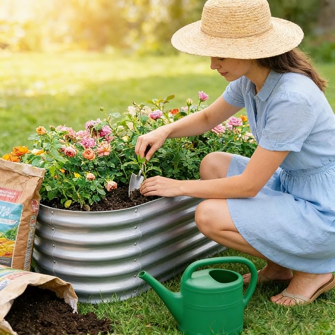 Gardmax Galvanized Raised Garden Bed, Lightweight Planter Boxes Outdoor with Easy Assembly, Large Garden Bed for Vegetables, Fruits, Flower Silver 8FT