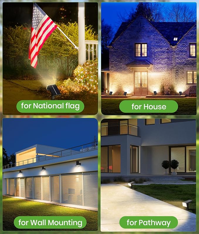 Large Panel Solar Spot Lights Outdoor 4 Pack, [58 LED/3500K/3 Modes] Solar Flood Lights Waterproof IP67, Auto On/Off, 2-in-1 Wall Light Outdoor Light for Tree Yard Garden Pathway