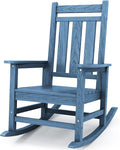 KINGYES Oversized Outdoor Rocking Chair, All-Weather Patio Rocking Chairs for Porch, HDPE Outdoor Patio Rockers with High Back & Wide Seat for Garden, Lawn, Blue