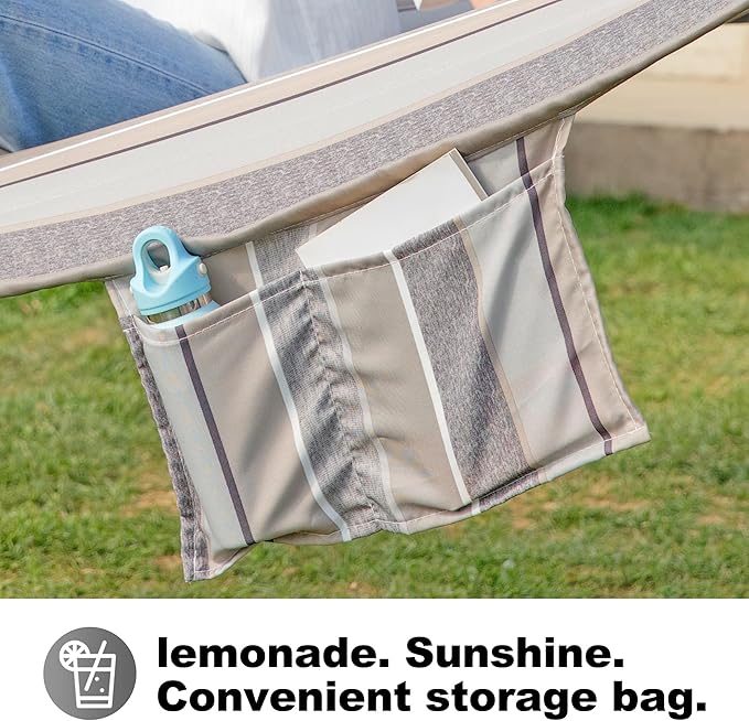 2 Person Hammocks for Outside, Double Quilted Fabric Outdoor Hammock with Spreader Bar, Large Removable Pillow, Storage Pockets, Carabiners, Max 475 lbs Capacity (Peace Dove Grey)