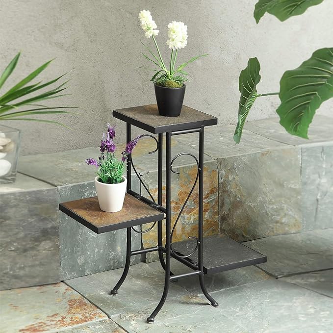 Zhongma 3 Tier Plant Stand with Slate Top without Installation Required. 25.6" W x 10.2" D x 22.4" H