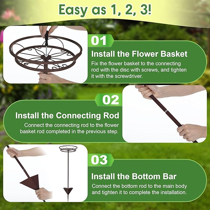 Tellingyou 2 Pack Adjustable Outdoor Flower Pot Stand, Metal Outdoor Plant Stands, Spring Summer Versatile Plant Stand Garden Stake for Display Plants, Elegant Solution for Landscaping Decor (Brown)