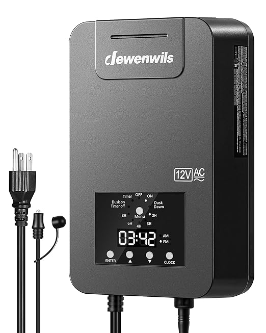 DEWENWILS 200W Low Voltage Landscape Transformer with Photocell Sensor & Timer, 120V AC to 12V/14V AC, Weatherproof Outdoor Landscape Lighting Transformer for Garden Lights, Spotlights, Steplights