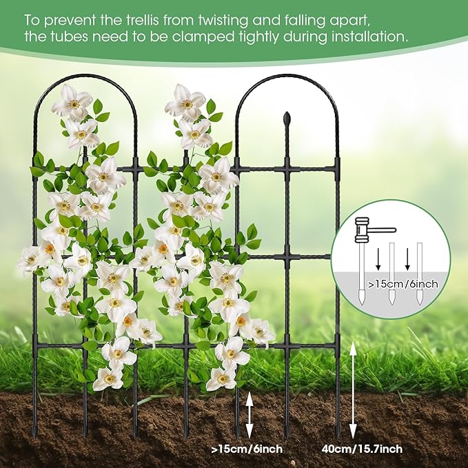 2 Pack Trellis for Climbing Plants Outdoor,47.2" H Garden Trellis,Rustproof Garden Arch Trellis Cucumber Tomato Support Structure for Raised Bed