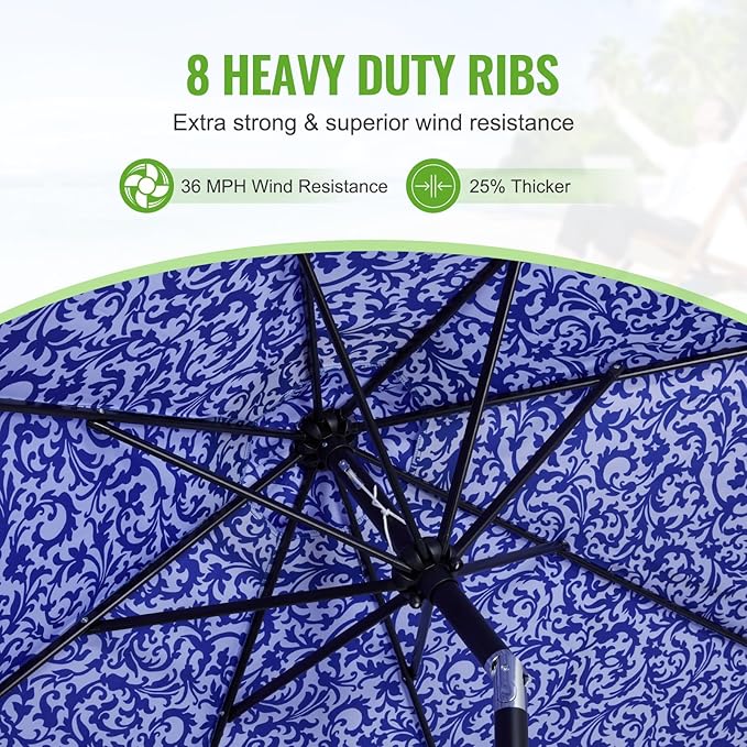 Backyard Expressions 9 ft. Patio Umbrella, Market Table Umbrella w/Tilt and Crank, 8 Ribs
