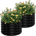 AHEONLAR 2 Pack 2x2x1.5ft Round Galvanized Raised Garden Bed Outdoor Metal Planter Box for Vegetables Steel Raised Beds for Gardening Black