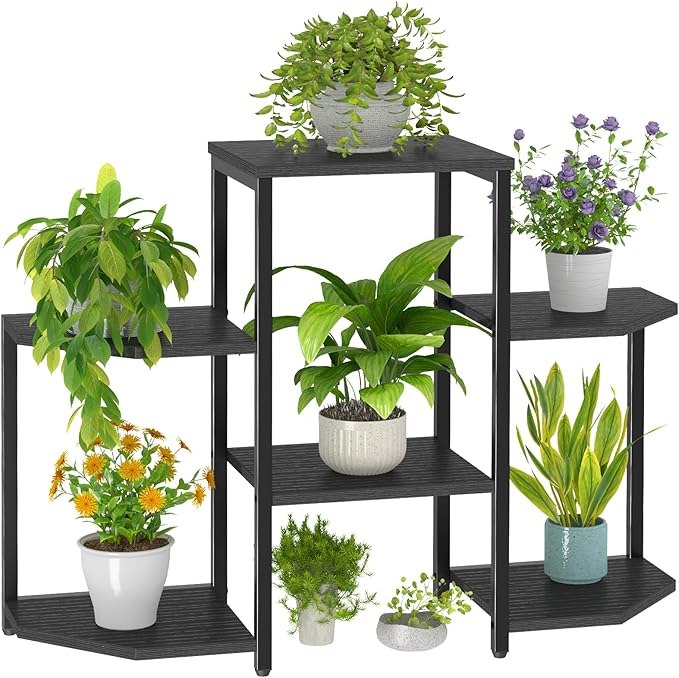 Plant Stand Indoor,Multiple Plant Shelf Corner Rack, 6 Potted Plant Stand, 6 Tiers Large Flower Holder, Planter Display Rack for Patio Balcony Living Room Bedroom Decor, Black
