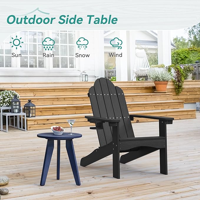 HDPS Outdoor Side Table, Small Round Side Table Weather-Resistant, Outdoor Side Tables for Patio, Porch, Deck, End Table for Plant Stand, Living Room, Bedroom, Navy