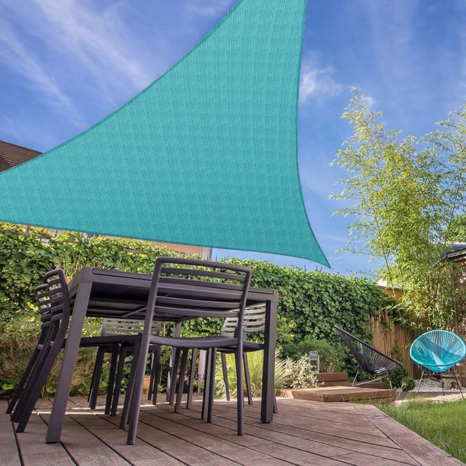 E&K Sunrise 11' x 11' x 11' Sun Shade Sail Triangle Canopy Shade Cover UV Block for Patio Backyard Garden Outdoor (Turquoise)