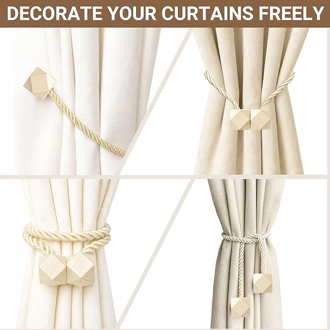 Hion Magnetic Curtain Tiebacks Beige 2pcs, Curtain Tiebacks Buckles Holdbacks Holders Hooks Clip for Home Bedroom Office Decorative Curtain