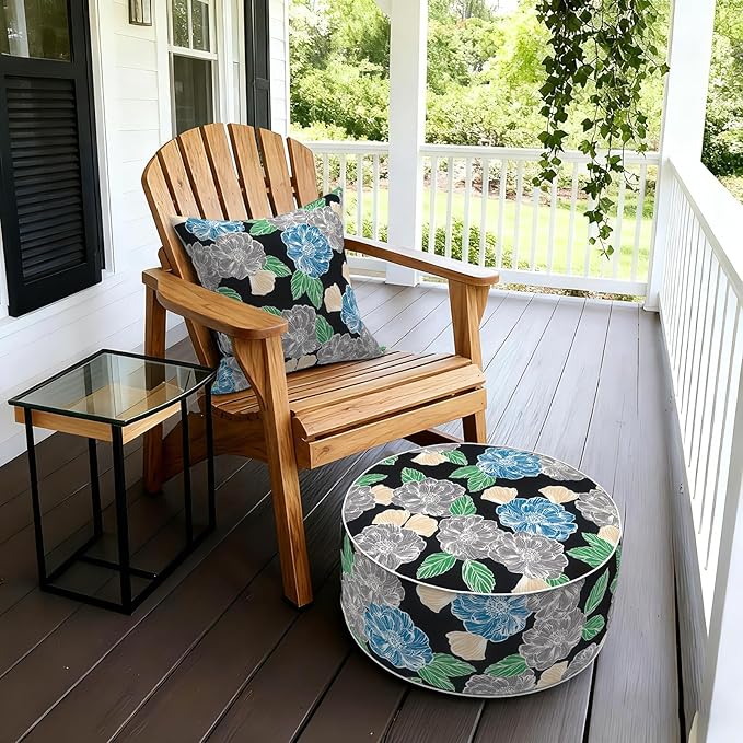 LVTXIII Inflatable Stool Ottoman Footrest with Handle, Decorative Fade-Resistant Foot Stool, Indoor or Outdoor Pouf for Home Garden and Camping Use, 21x21x9, Peony Garden
