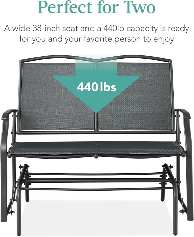 Best Choice Products 2-Person Outdoor Patio Swing Glider Steel Bench Loveseat Rocker for Deck, Porch w/Textilene Fabric, Steel Frame - Dark Gray