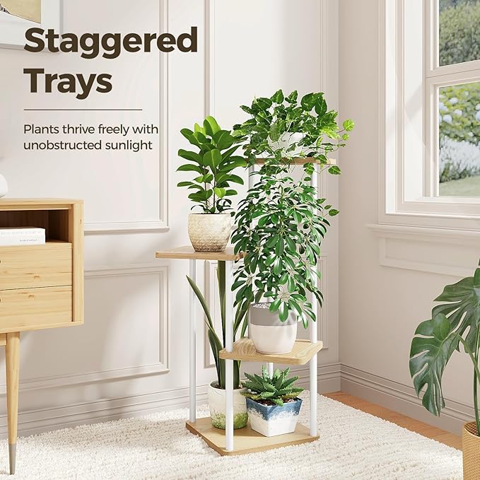 Bamworld Small Plant Stand Indoor 4 Tier Metal Plant Shelf for Multiple Plants Corner Flower Stand for Patio Garden Balcony Living Room Bedroom White