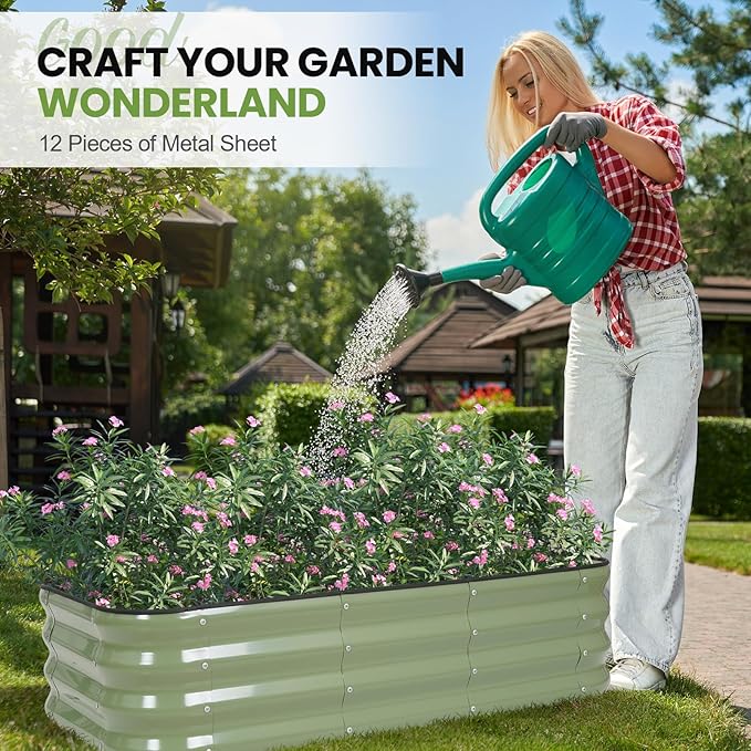 2Pcs 3-in-1 Adjustable Raised Garden Bed Kit | Galvanized Planter Boxes for Vegetables, Flowers | 12" Tall, Multiple Sizes (4x2x1ft, 3x3x1ft, 5x1x1ft) | Outdoor Metal Raised Bed for Gardening, , Green