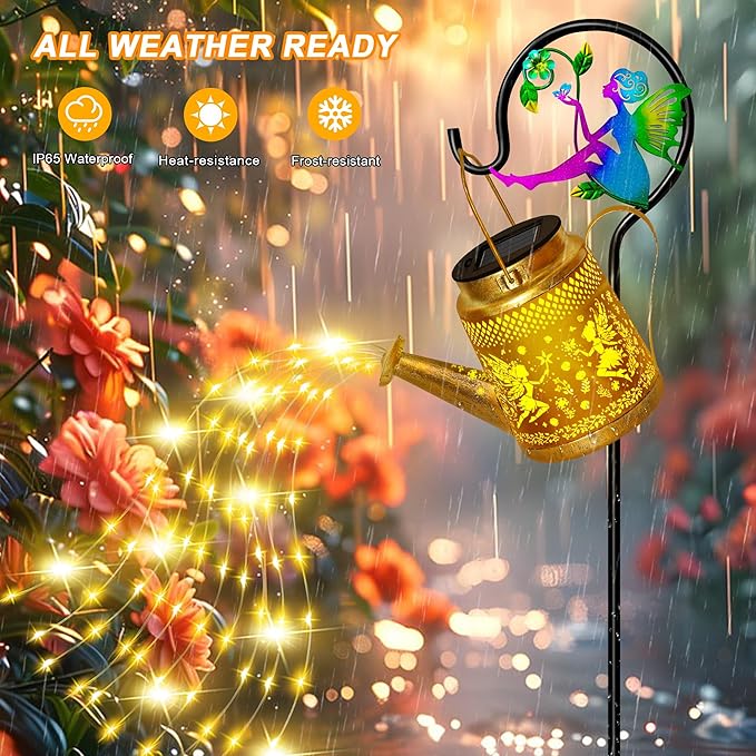 Solar Watering Can Lights Outdoor Garden Decor, Large Fairy Hanging Lantern with Shepherd Hook, Waterproof Garden Lights for Outdoor Yard, Gifts for Mom Grandma Mothers Day Christmas Gifts