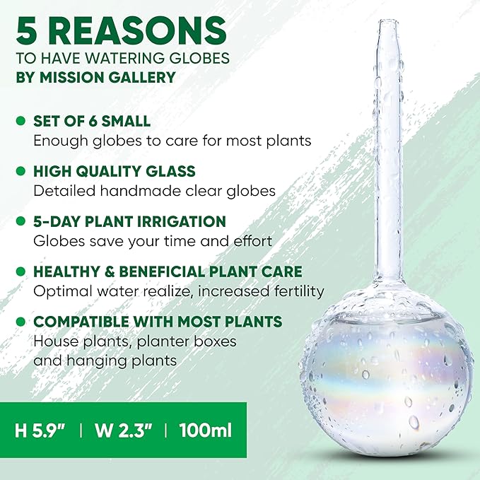 Clear Plant Watering Globes Set of 6 - Small Self Watering Globes for Indoor & Outdoor Plants - Automatic, Glass Watering Bulbs for Daily Use, Plant Watering Devices