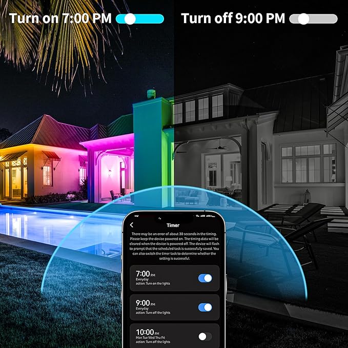 KSIPZE 100ft(2x50ft) Outdoor led Strip Lights Waterproof IP68, RGB Outdoor led Lights with Button & Bluetooth App Control, Music Sync, Timer, Exterior Led Rope Lights for Decor Balcony, Roof
