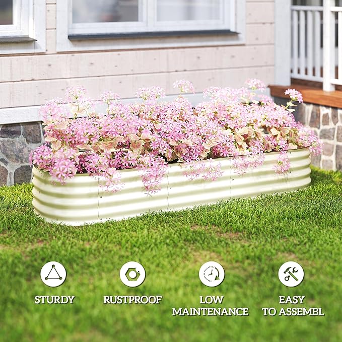 Outsunny 6.5' x 2' x 1' Galvanized Raised Garden Bed Kit, Outdoor Metal Elevated Planter Box with Safety Edging, Easy DIY Stock Tank for Growing Flowers, Herbs & Vegetables, Cream