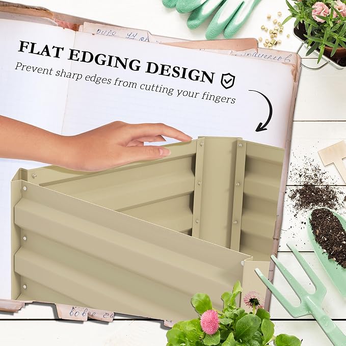 Outsunny Galvanized Raised Garden Bed, 73.5" Tall Outdoor Planter Box with Trellis Tomato Cage and Open Bottom for Climbing Vines, Vegetables, Flowers in Backyard, Garden, Patio, Cream