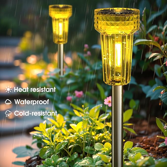 DERAYSION Solar Lights Outdoor LED Orange Waterproof Pathway Lights Yard Auto Dusk-to-Dawn Path Landscape Lights for Garden Outdoor Decorative 8 Pack