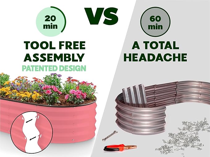 Plant & Plot Galvanized Raised Garden Beds Outdoor // 4×2×1 ft Planter Raised Beds for Gardening, Vegetables, Flowers // Large Metal Garden Box (Pink) // Patented Tool-Free Design