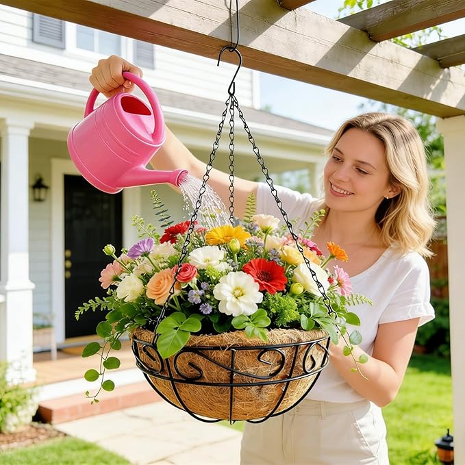 Hanging Planters for Outdoor Plants,2 Pack 12 inch Wire Hanging Baskets with Coco Coir Liner,Hanging Flower Basket for Indoor,Outdoor Garden Decoration
