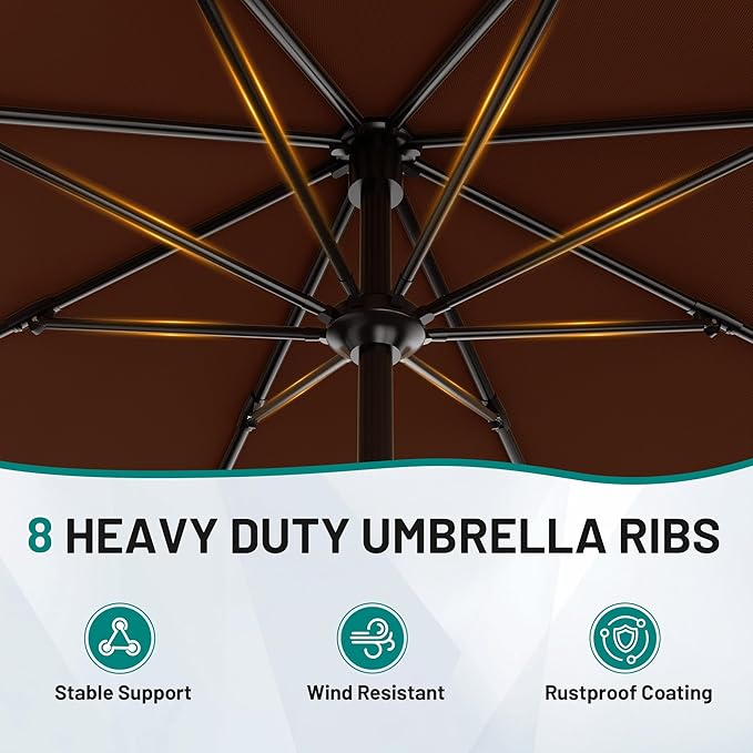 AreShark 9 FT Patio Umbrella for Outdoor, Outdoor Table Umbrella with Push Button Tilt and Crank, Outdoor Patio Umbrellas with 8 Sturdy Ribs for Market, Garden, Pool (Brown)