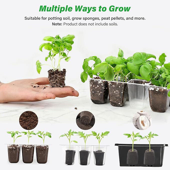 Bonviee 5-Pack Seed Starter Tray Seedling Kits,Plant Starter Kit with Adjustable Humidity Dome and Base Indoor Greenhouse Mini Propagator for Seeds Growing Starting (12 Cells per Tray,Black)